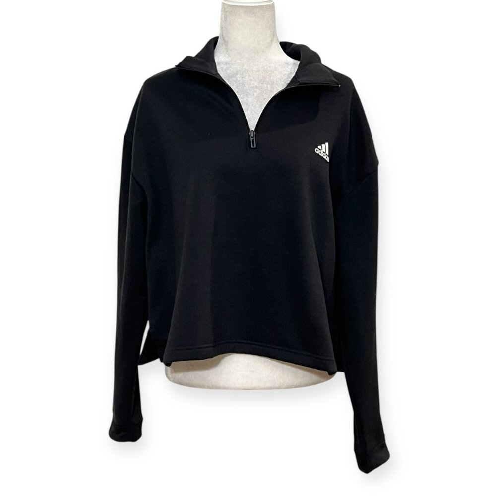 Adidas Women Cropped Quarter Zip Sweatshirt Black Athleisure Pullover 2XL